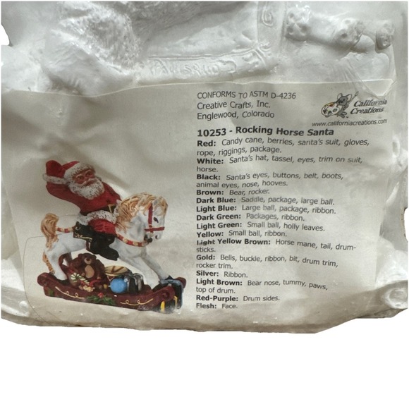 California Creations Plaster Cast #10253 Rocking Horse Santa Creative Crafts NEW - Picture 2 of 3